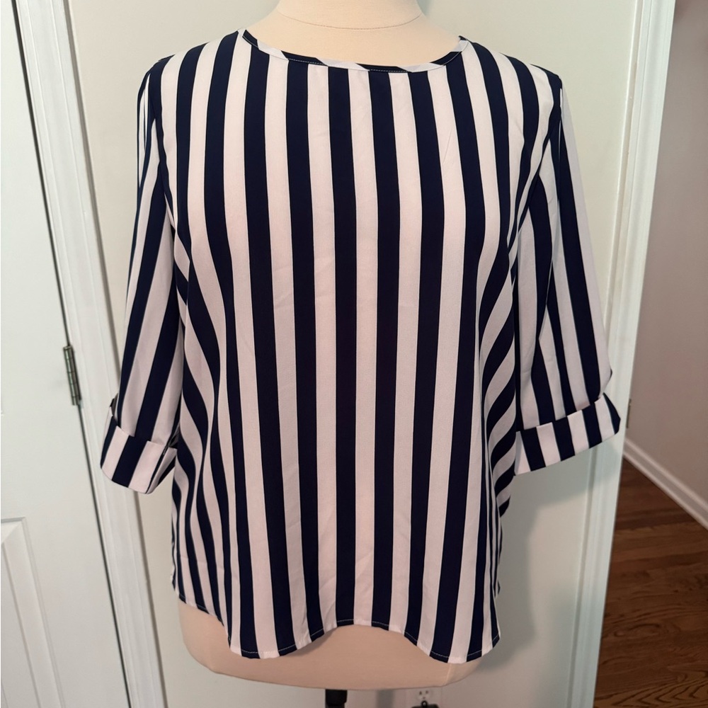 Elegant Navy and White Striped Blouse